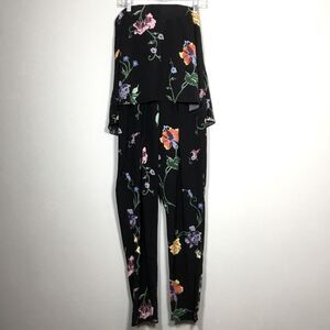 Statement piece strapless pantsuit black with bright flowers cruise resort Sz 6